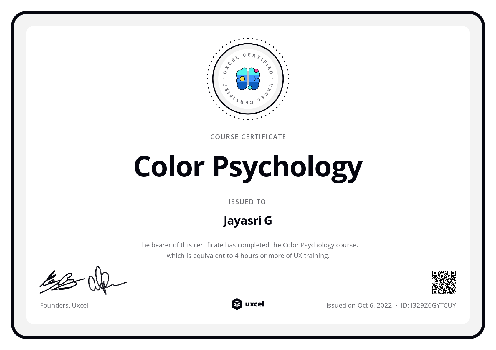 Jayasri G's certificate